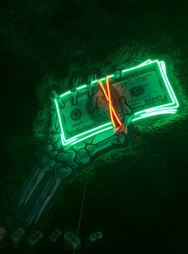 Hand Holding Money Neon Sign